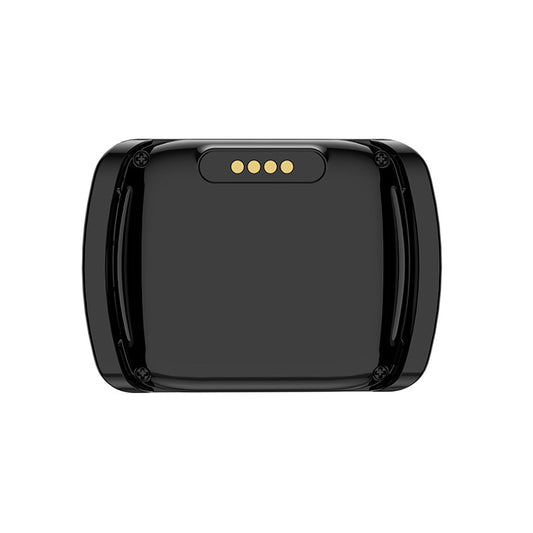 Black electronic device with a glossy finish on a white background