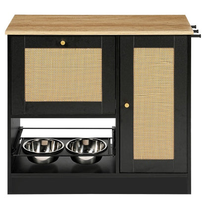 Elevated Dog Bowl Stand - 2 Bowls with Storage Cabinet