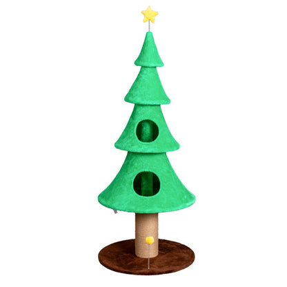 Christmas Tree Cat Tower - 59in Tall with Condos & Scratching Post - Purrfect Pet Haven