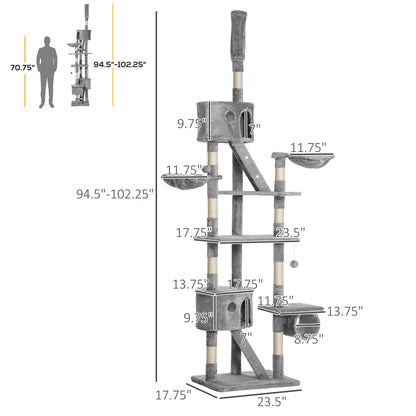 Floor Standing Cat Tree - Height Adjustable 94.5" Climbing Tower