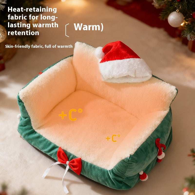 Christmas Cat Bed for Winter Warmth - Cozy Bolster Pet Nest - Purrfect Pet Haven