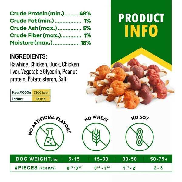 Dog Rawhide Treats - Human Grade Duck & Chicken Dental Chews