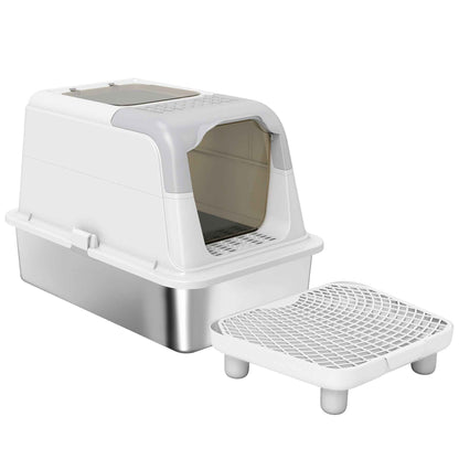 Cat Litter Box Enclosed - Stainless Steel Odor Control