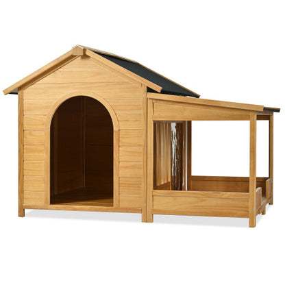 Large Wooden Dog House - 60" Cabin with Covered Porch