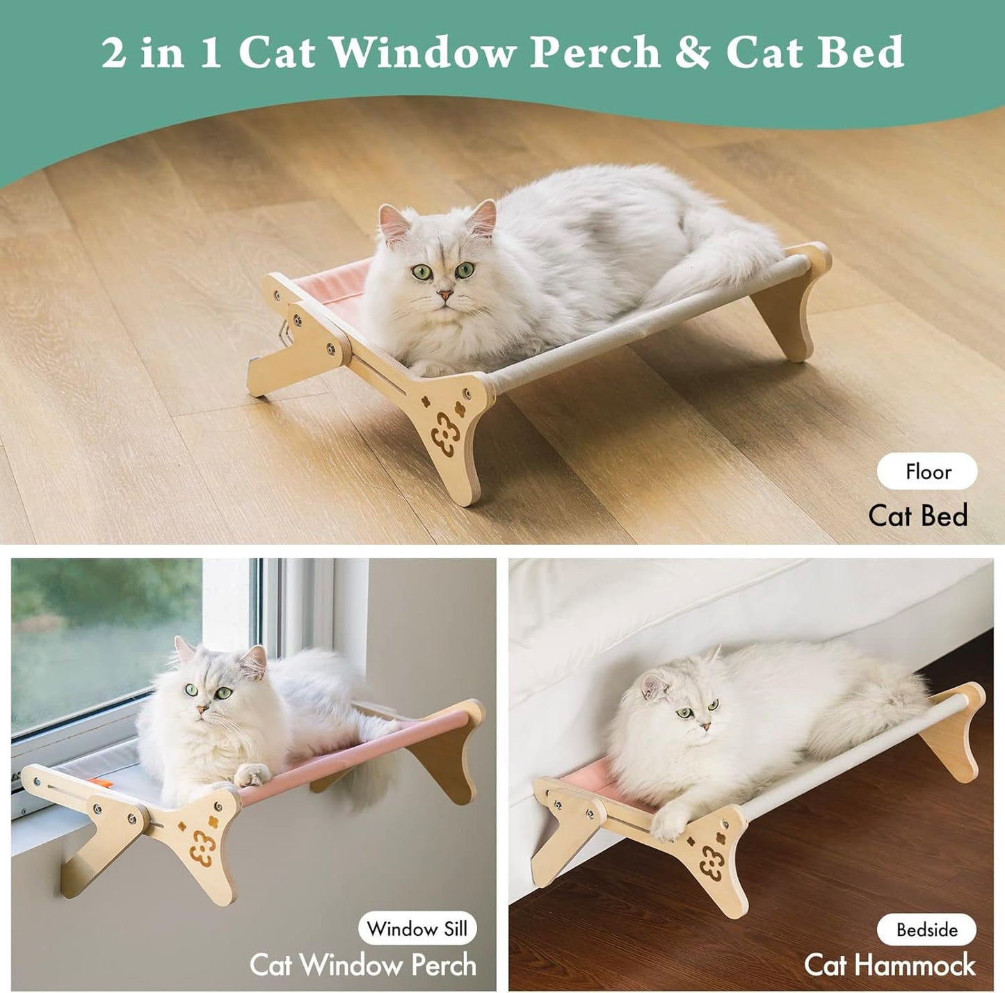 Cat Window Perch & Hammock - Adjustable 2-in-1 Sunbathing Seat For Indoor Cats