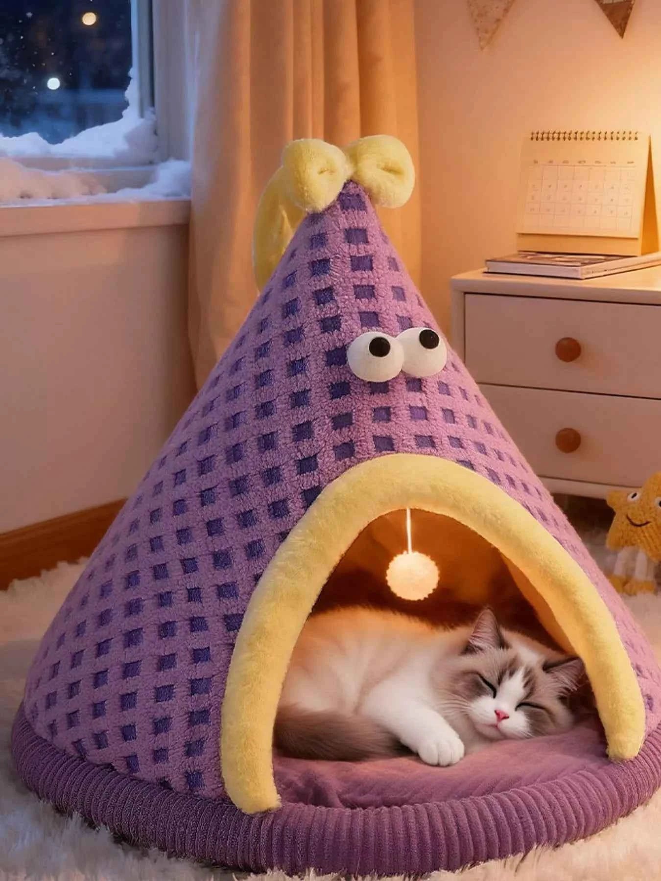 Cute Cartoon Style Pet Nest with Hanging Ball