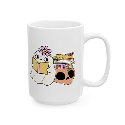 Cute Ghost Ceramic Mug | Coffee Cup for Book Lovers | Halloween Decor | Gift for Readers