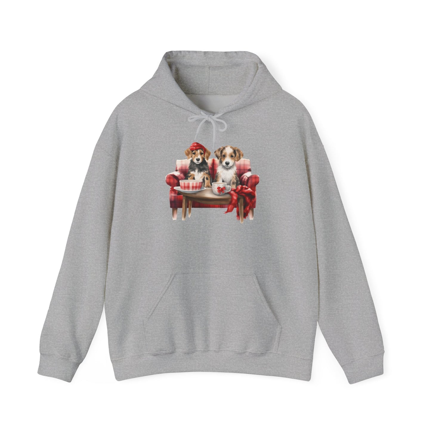 Christmas Puppies Hoodie - Festive Dogs on Sofa Holiday Sweatshirt