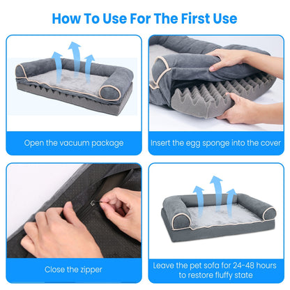Luxury Dog Bed Sofa - Washable Cover & Egg Crate Memory Foam