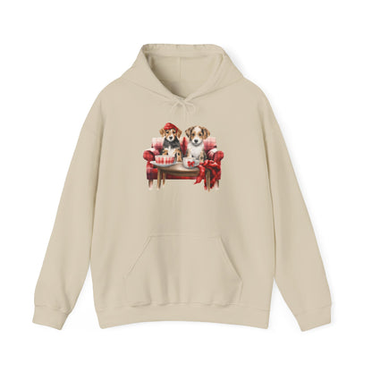 Christmas Puppies Hoodie - Festive Dogs on Sofa Holiday Sweatshirt