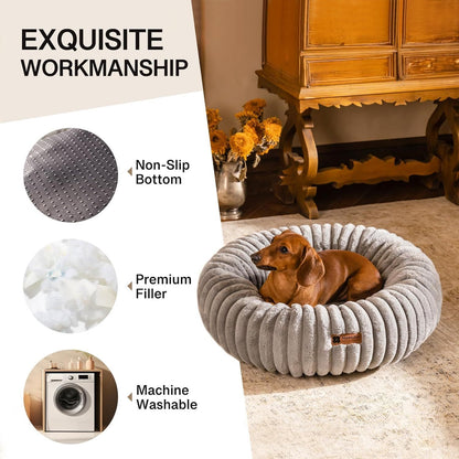 Fluffy Grey Round Pet Bed - Calming
