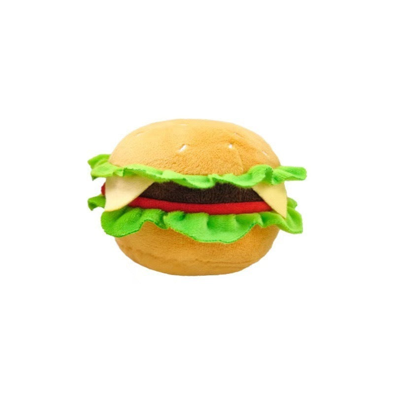 Wefulfil plush hamburger dog toy with felt lettuce cheese and bun for chewing play fast food dog toy set