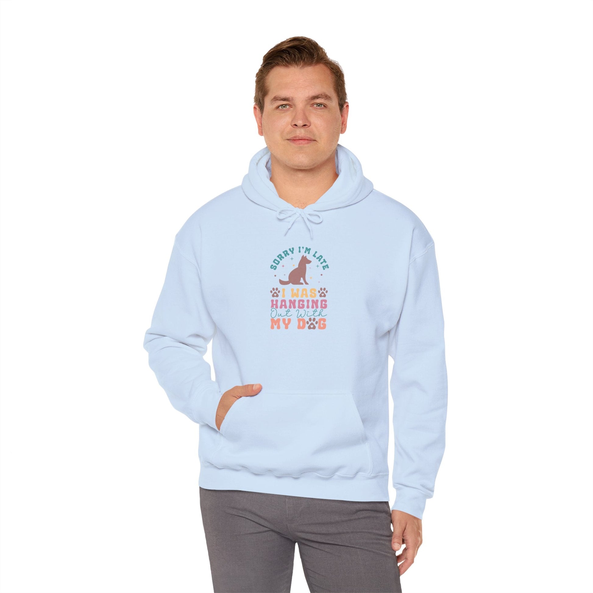 Funny Dog Lover Sweatshirt - "Sorry I'm Late, I Was Hanging Out With My Dog" - Unisex Heavy Blend™ Hoodie | Purrfect Pet Haven