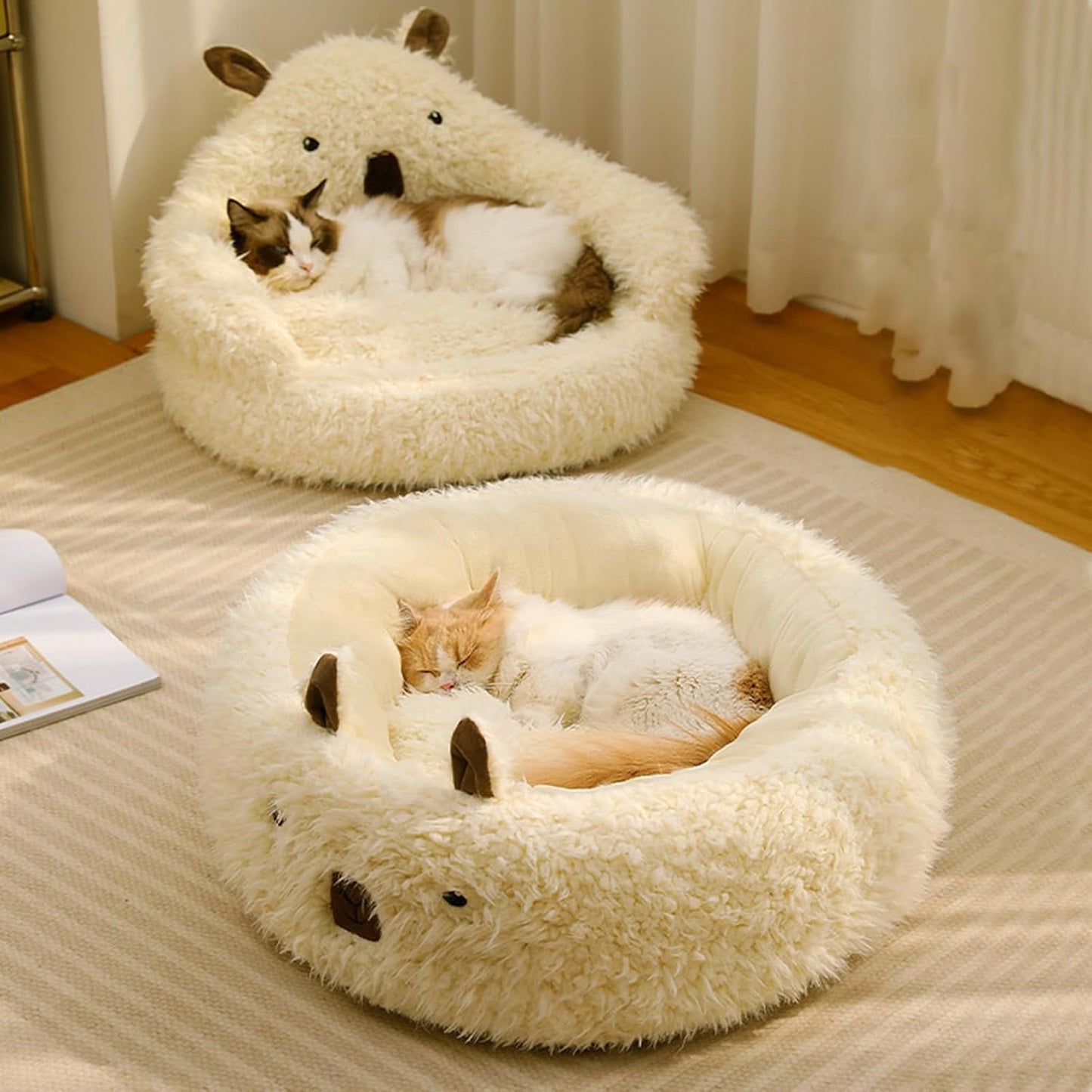 Alpaca Anti Slip Bottom Calming Raised Edges Pet Bed with Detachable Plush Pads