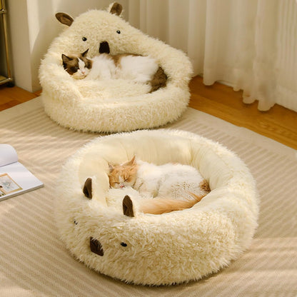 Alpaca Anti Slip Bottom Calming Raised Edges Pet Bed with Detachable Plush Pads