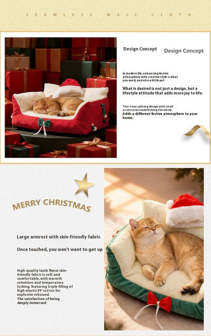 Christmas Cat Bed for Winter Warmth - Cozy Bolster Pet Nest - Purrfect Pet Haven