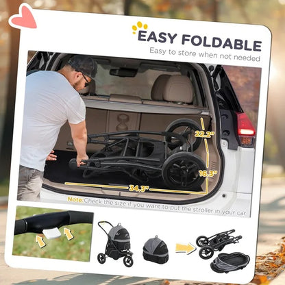 3 In 1 Pet Jogging Stroller - Small Dogs Cats Detachable Carrier