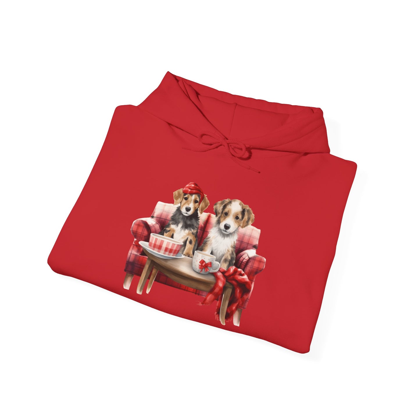 Christmas Puppies Hoodie - Festive Dogs on Sofa Holiday Sweatshirt