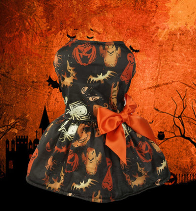 Pumpkin Print Halloween Dress - Adorable Mesh Outfit for Small Dogs & Cats