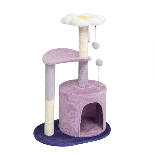 Cat Tree 33" - Multi-Level Purple Tower with Curved Perch