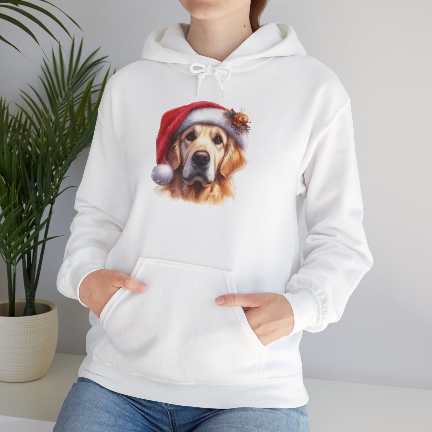 Christmas Golden Retriever Hoodie – Cute Dog in Santa Hat Holiday Sweatshirt
