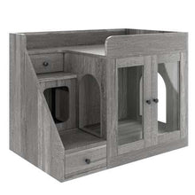 GO Cat Litter Box Enclosure With Light , Hidden Litter Box Furniture With 2 Storage Drawers, Indoor Cat House Side Table For Living Room