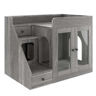 GO Cat Litter Box Enclosure With Light , Hidden Litter Box Furniture With 2 Storage Drawers, Indoor Cat House Side Table For Living Room