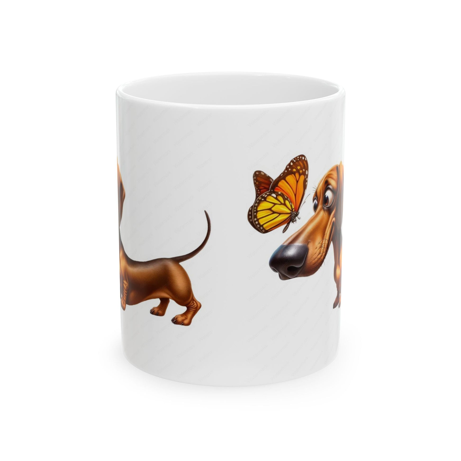 Cute Dachshund and Butterfly Ceramic Mug - Fun 11oz & 15oz Coffee Cup for Animal Lovers | Purrfect Pet Haven