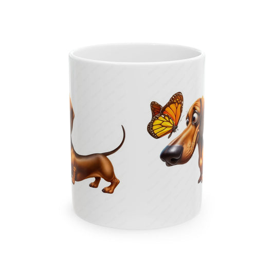 Cute Dachshund and Butterfly Ceramic Mug - Fun 11oz & 15oz Coffee Cup for Animal Lovers | Purrfect Pet Haven