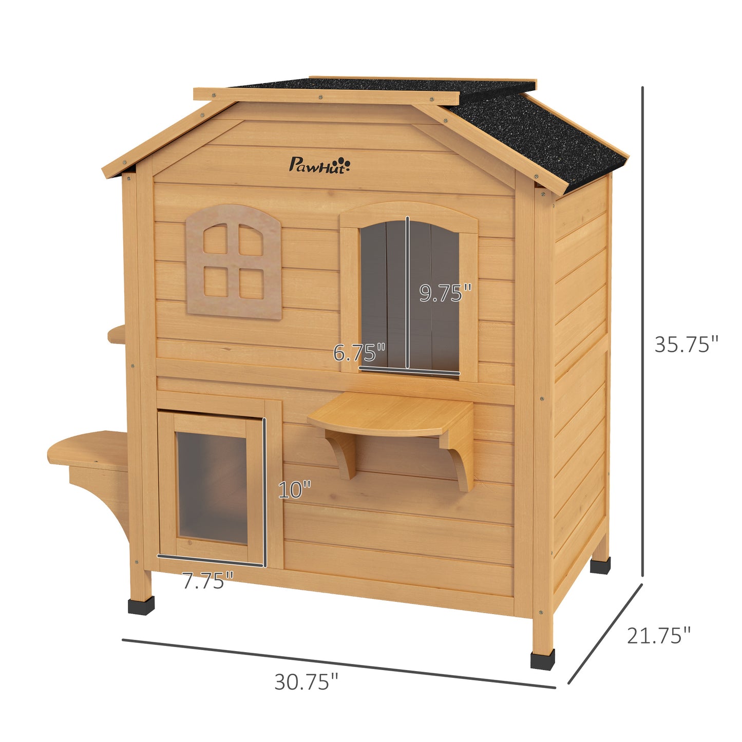 2-Story Wooden Outdoor Cat House - Feral Shelter with Escape Door