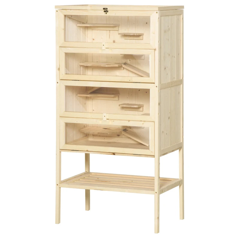 5-Tier Wooden Hamster Cage Mice Habitat Rat Habitat With Openable Top, Front Door And Storage Shelf - Purrfect Pet Haven