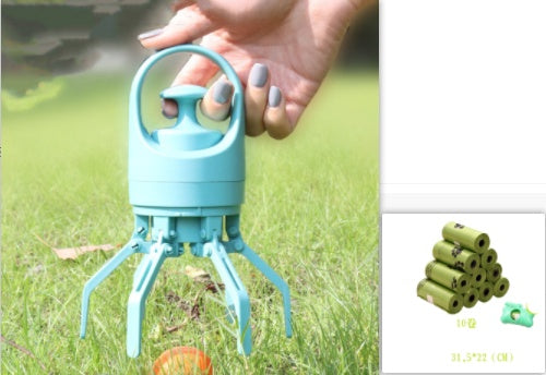 Portable Dog Pooper Scooper - Built-in Bag Dispenser & 8-Claw Pickup