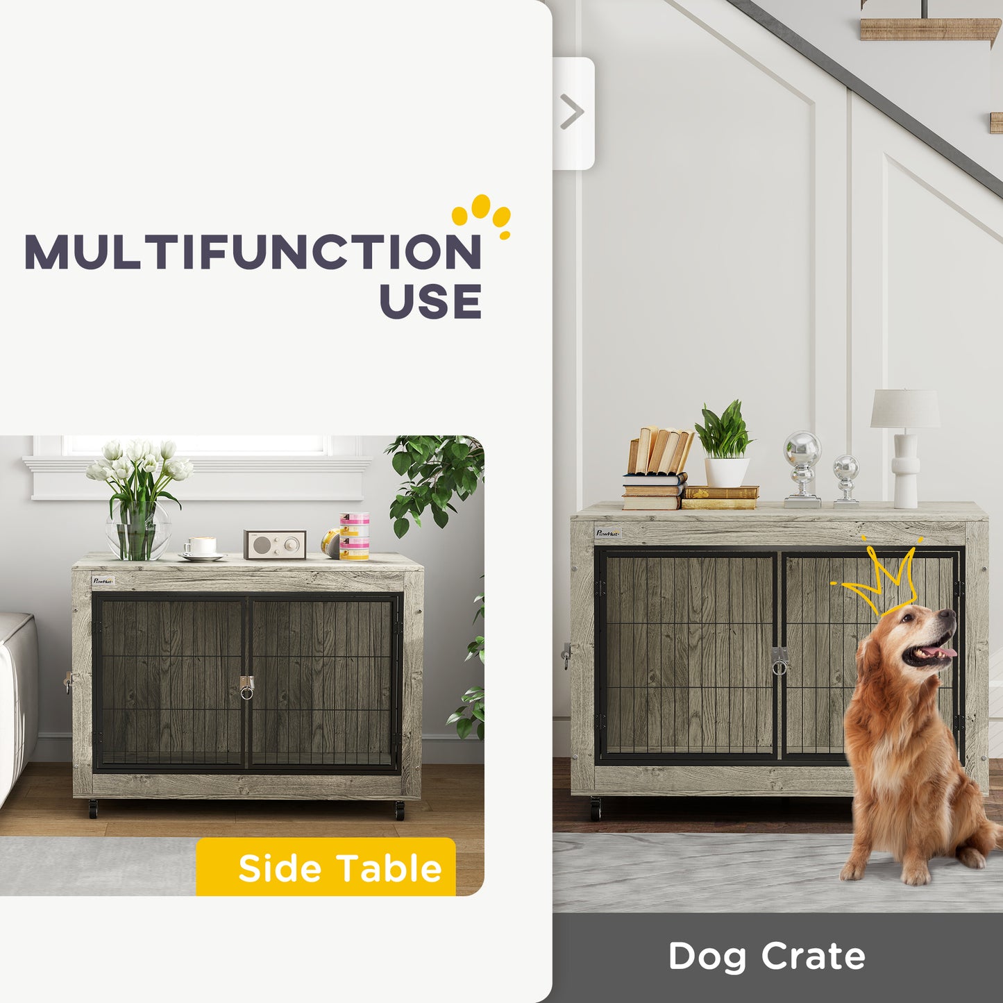 Dog Crate Furniture End Table 39 Inch with Wheels