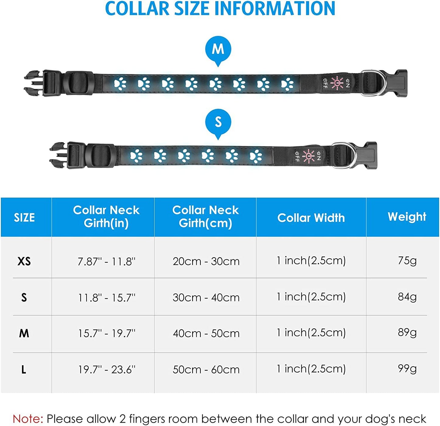 LED Dog Collar - 7 Color Luminous Paw Print USB Rechargeable