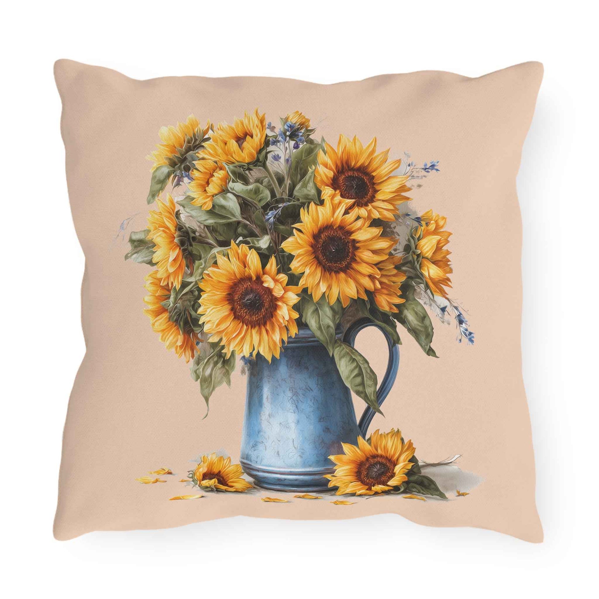 Sunflower Cottage Outdoor Pillow — Rustic Garden Shed & Sunflower Throw Cushion for Patio