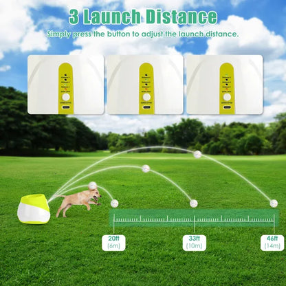Dog Ball Launcher Automatic - Rechargeable 3 Distances 6 Balls