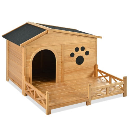 48" Wooden Dog House with Porch - Water-Resistant Asphalt Roof Kennel