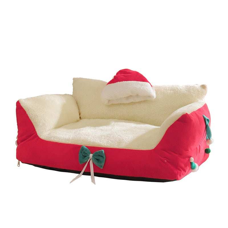 Christmas Cat Bed for Winter Warmth - Cozy Bolster Pet Nest - Purrfect Pet Haven
