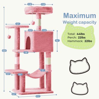 44-Inch Cat Tree - Multi-Level with Hammock & Sisal Posts - Purrfect Pet Haven