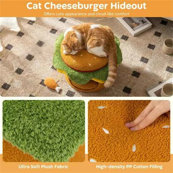 Cat Bed Cheeseburger Shape - Novelty House With Plush Toy