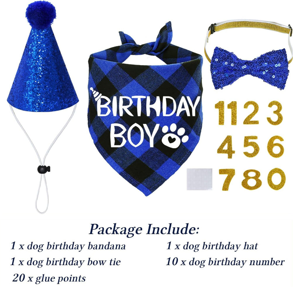 Cute Pet Birthday Boy Party Clothes Including Hats Scarves Bow Ties Birthday Numbers - 0
