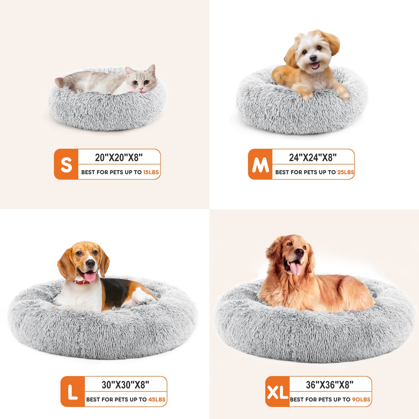 Pet Bed - Round Fluffy Plush for Dogs & Cats