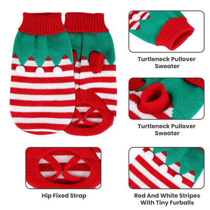 Christmas Pet Turtleneck Sweater - Snowman & Stripe Holiday Patterns