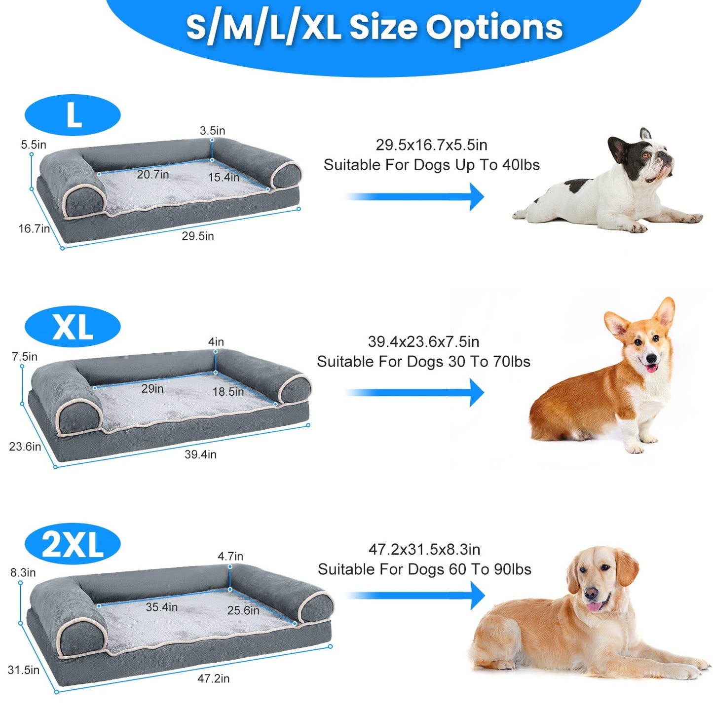 Luxury Dog Bed Sofa - Washable Cover & Egg Crate Memory Foam