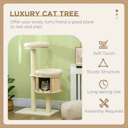 Cat Tree 3 Level - Sisal Posts Soft Cushions Interactive Toy