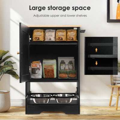 Pet Feeding Station Storage Cabinet with 2 Elevated Dog Bowls - Premium Hidden Feeder