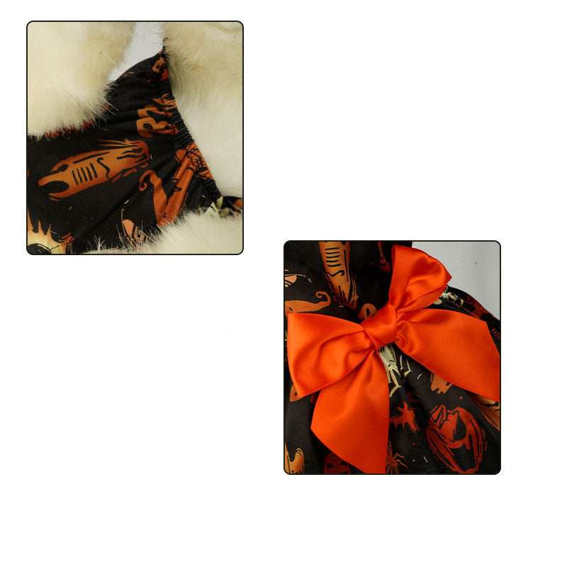 Pumpkin Print Halloween Dress - Adorable Mesh Outfit for Small Dogs & Cats