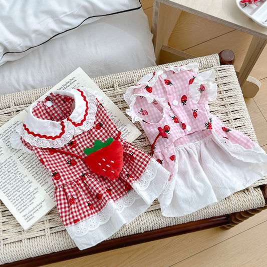 Cute Dog Strawberry Dress Pet Clothes