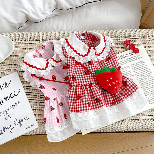 Cute Dog Strawberry Dress Pet Clothes