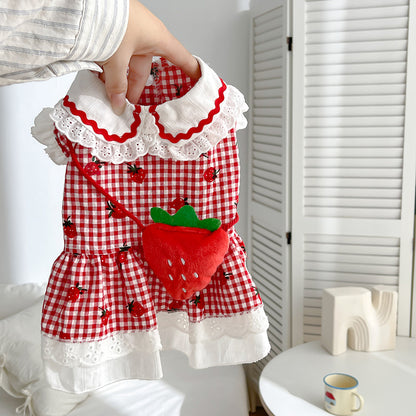 Cute Dog Strawberry Dress Pet Clothes
